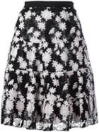 Giambattista Valli Embroidered Flower Skirt, Women's, Size: 46, Black, Cotton/polyacrylic/polyimide/cotton