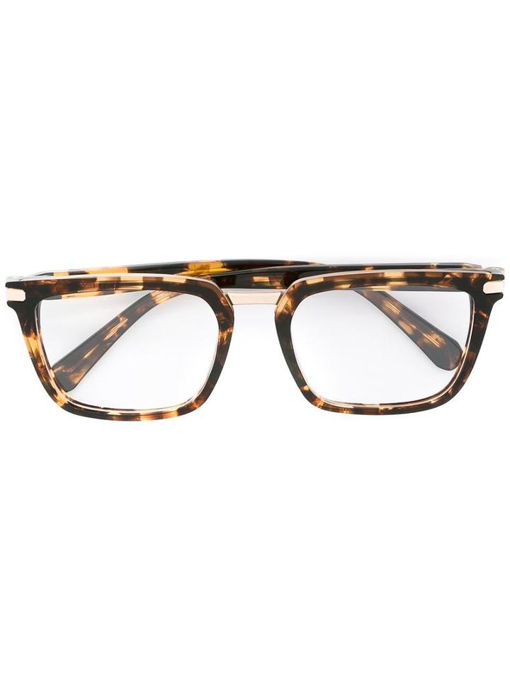 Brioni Square Frame Glasses, Brown, Acetate/titanium