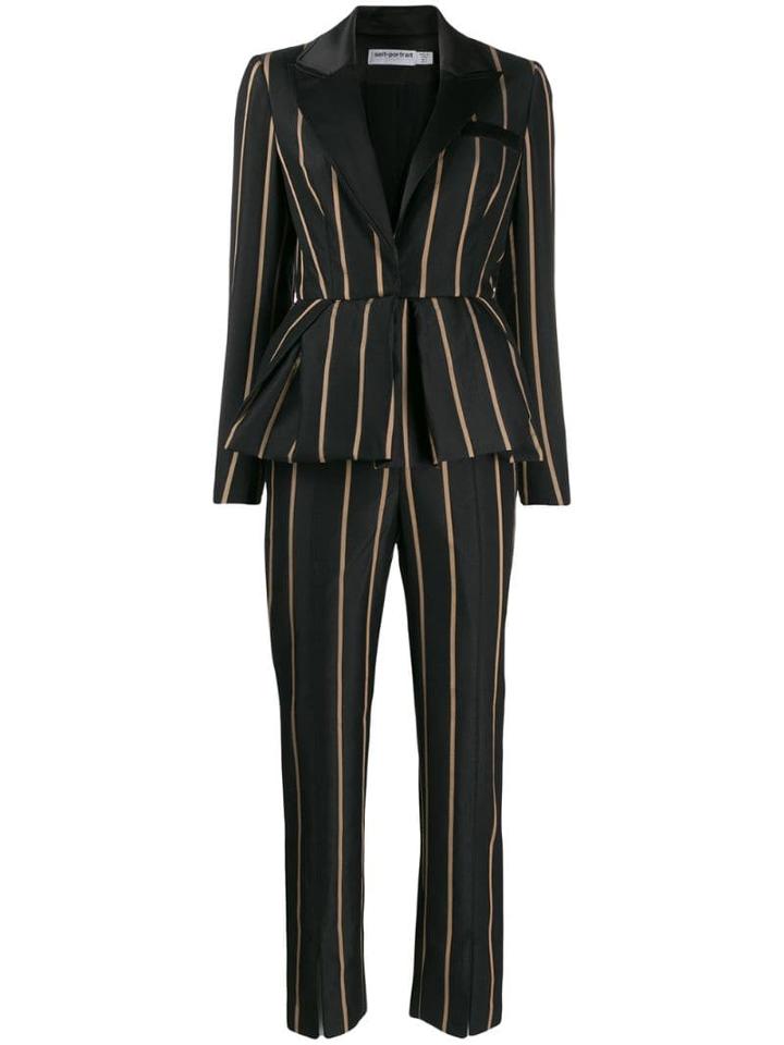 Self-portrait Tailoring Stripe Jumpsuit - Black