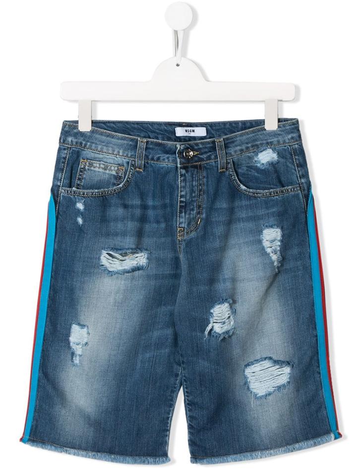 Msgm Kids Teen Stripe Trim Denim Shorts - Blue
