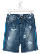 Msgm Kids Teen Stripe Trim Denim Shorts - Blue