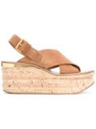 Chloé Tan Leather Camille 80 Wedges - Brown