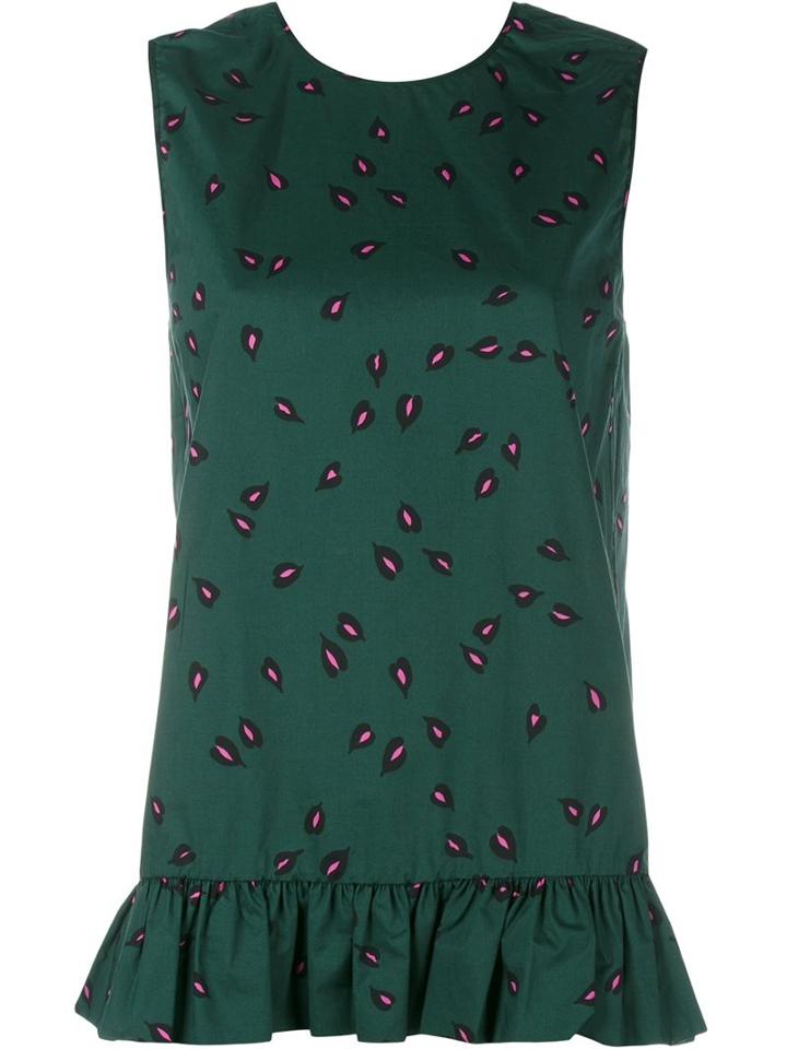Marni Sleeveless Print Ruffle Top, Women's, Size: 40, Green, Cotton
