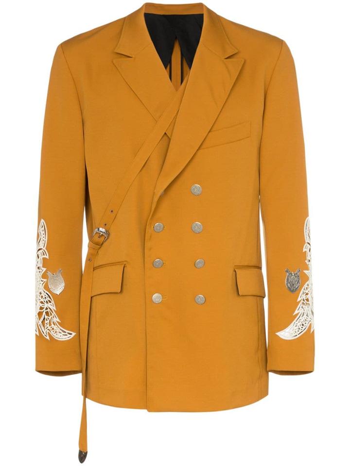 Bed J.w. Ford Embroidered Double-breasted Blazer Jacket - Brown