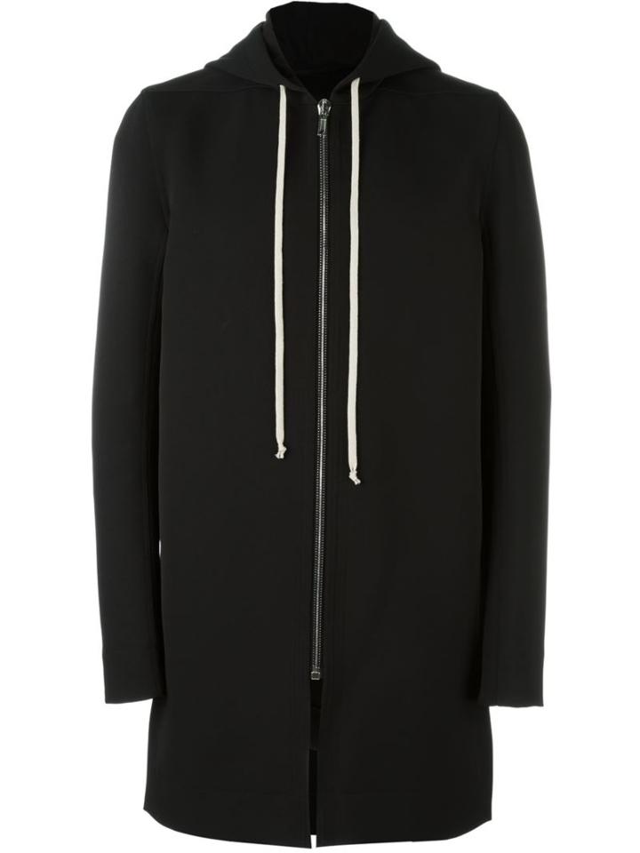 Rick Owens Long Length Hoodie, Men's, Size: 46, Black, Cotton/polyester/polyurethane/cupro