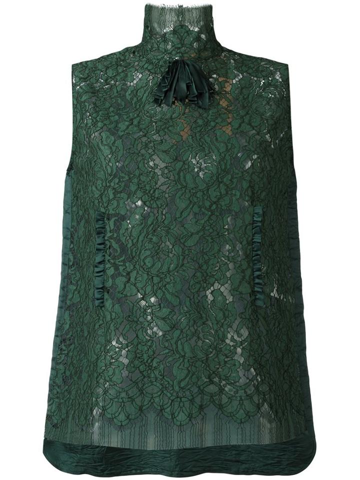No21 Lace Tank Top, Women's, Size: 42, Green, Cotton/polyamide/viscose