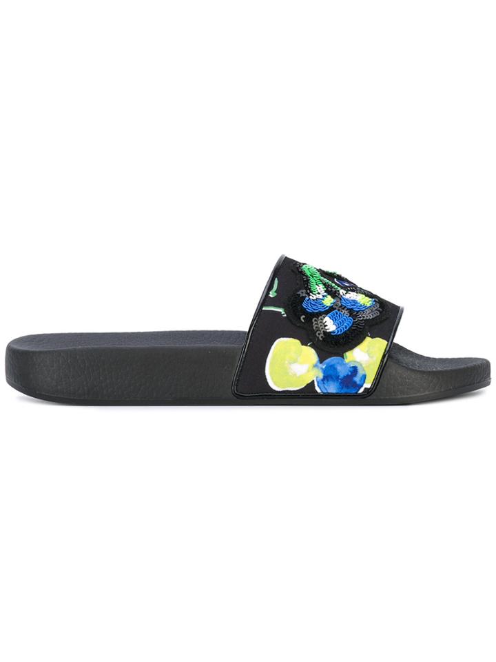 Msgm Cherry Sequin Pool Slides - Black