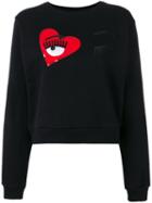Chiara Ferragni Wink Patches Cropped Sweatshirt, Women's, Size: Small, Black, Cotton