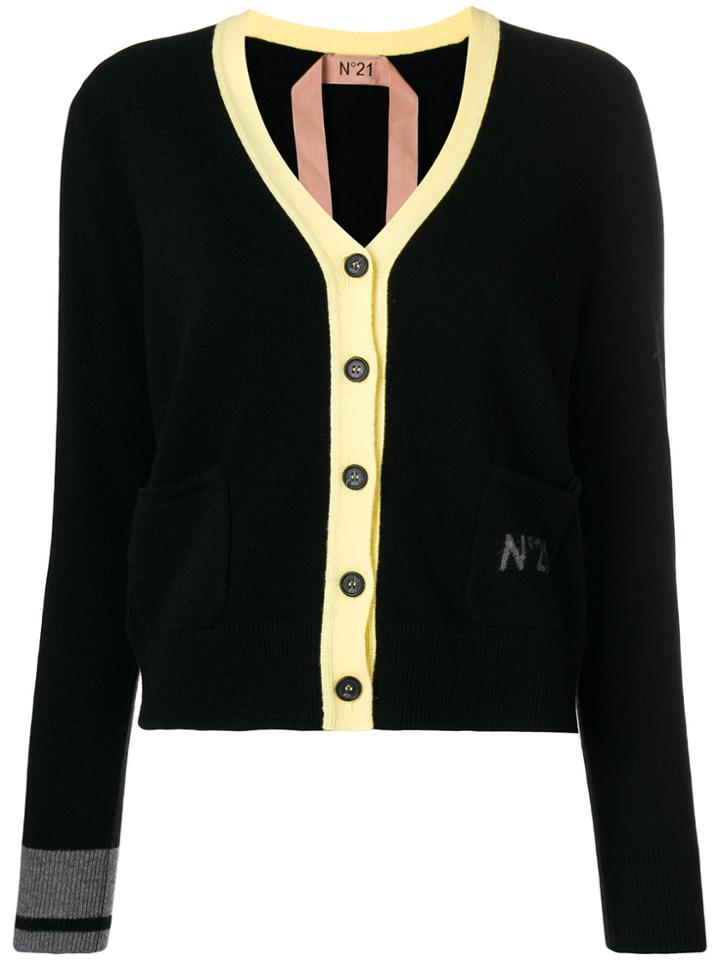 No21 Contrast Trim V-neck Cardigan - Black