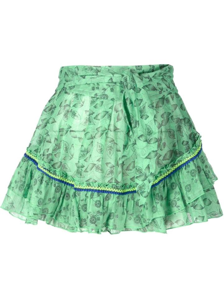 Poupette St Barth Belted Tiered Mini Skirt, Women's, Size: 0, Green, Cotton