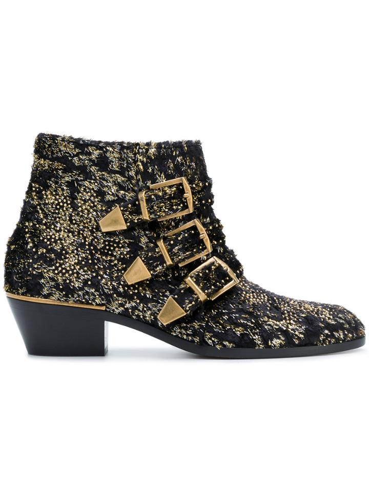 Chloé Susanna Lamé Booties - Black