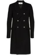 Saint Laurent Black Double Breasted Wool Overcoat