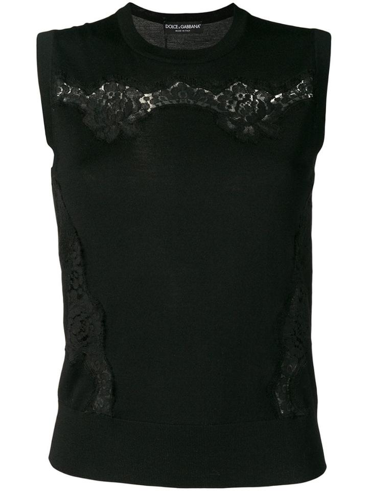 Dolce & Gabbana Floral Lace Inserts Knitted Top - Black