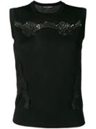 Dolce & Gabbana Floral Lace Inserts Knitted Top - Black