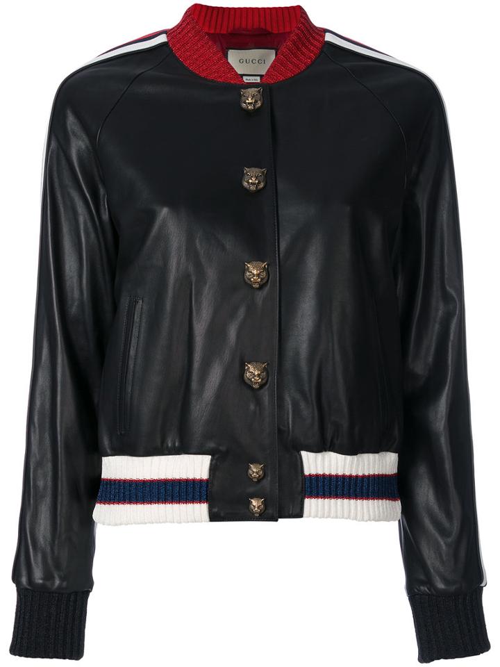 Gucci - Embroidered Bomber Jacket - Women - Lamb Skin/polyamide/spandex/elastane/metallic Fibre - 44, Black, Lamb Skin/polyamide/spandex/elastane/metallic Fibre