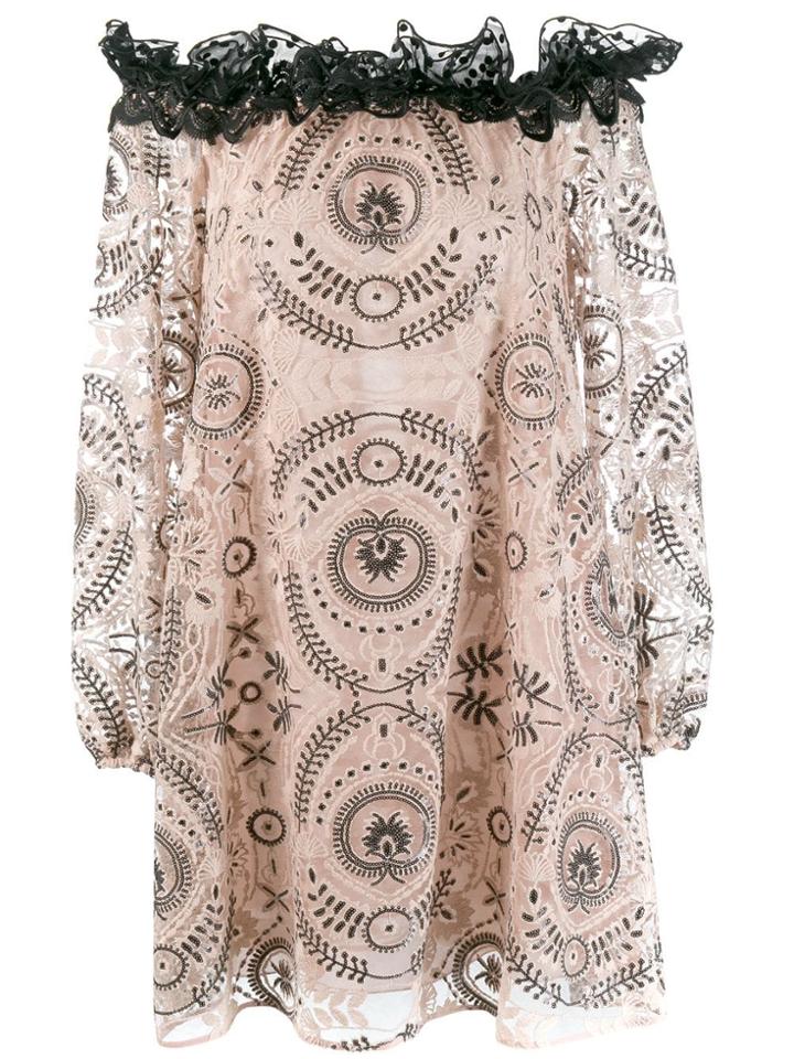 Giamba Embroidered Off The Shoulder Dress - Pink