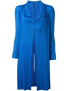 Pleats Please By Issey Miyake Pleated Open Front Coat, Women's, Size: 4, Blue, Polyester