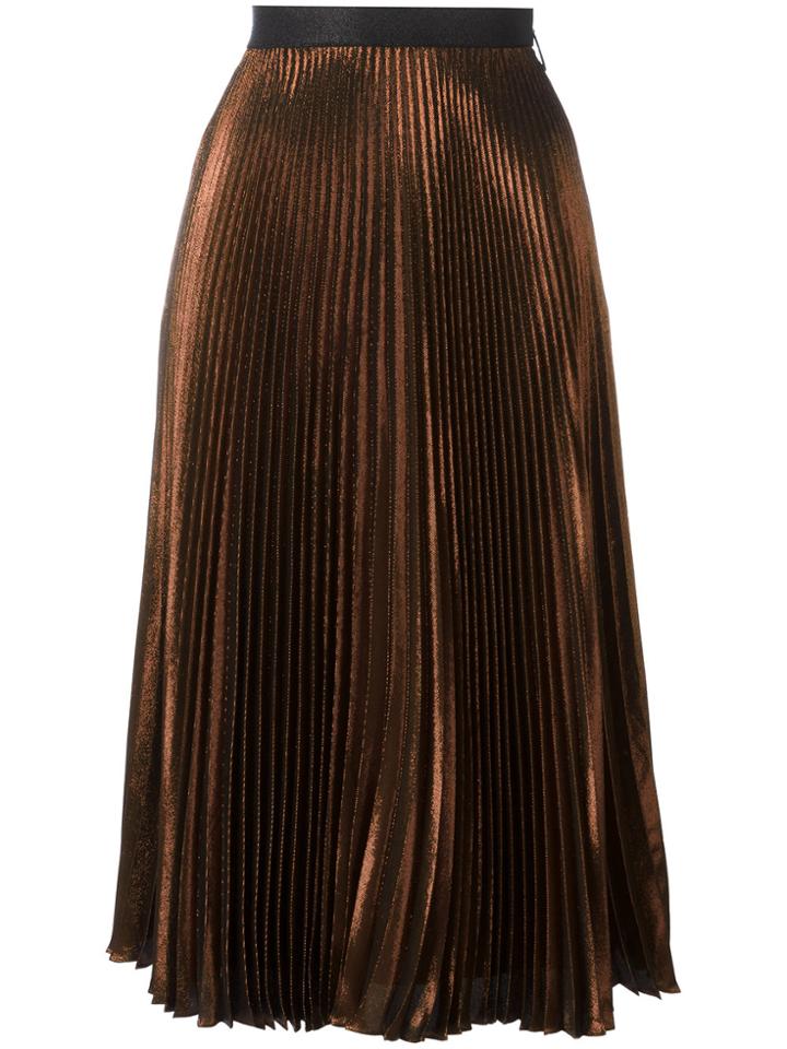 Christopher Kane Pleated Lamé Skirt - Brown