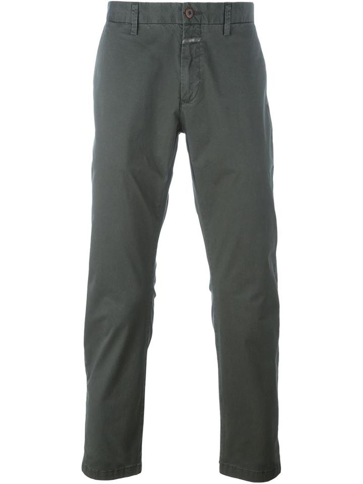 Closed Chino Trousers, Men's, Size: 36, Green, Cotton/spandex/elastane