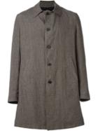 Lardini Single Breasted Checked Coat, Men's, Size: 52, Brown, Linen/flax/nylon
