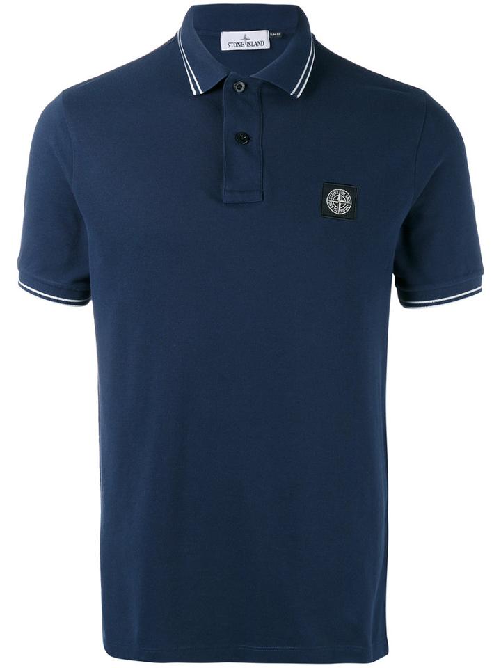 Stone Island Logo Polo Shirt, Men's, Size: Large, Blue, Cotton/spandex/elastane