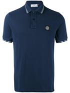 Stone Island Logo Polo Shirt, Men's, Size: Large, Blue, Cotton/spandex/elastane