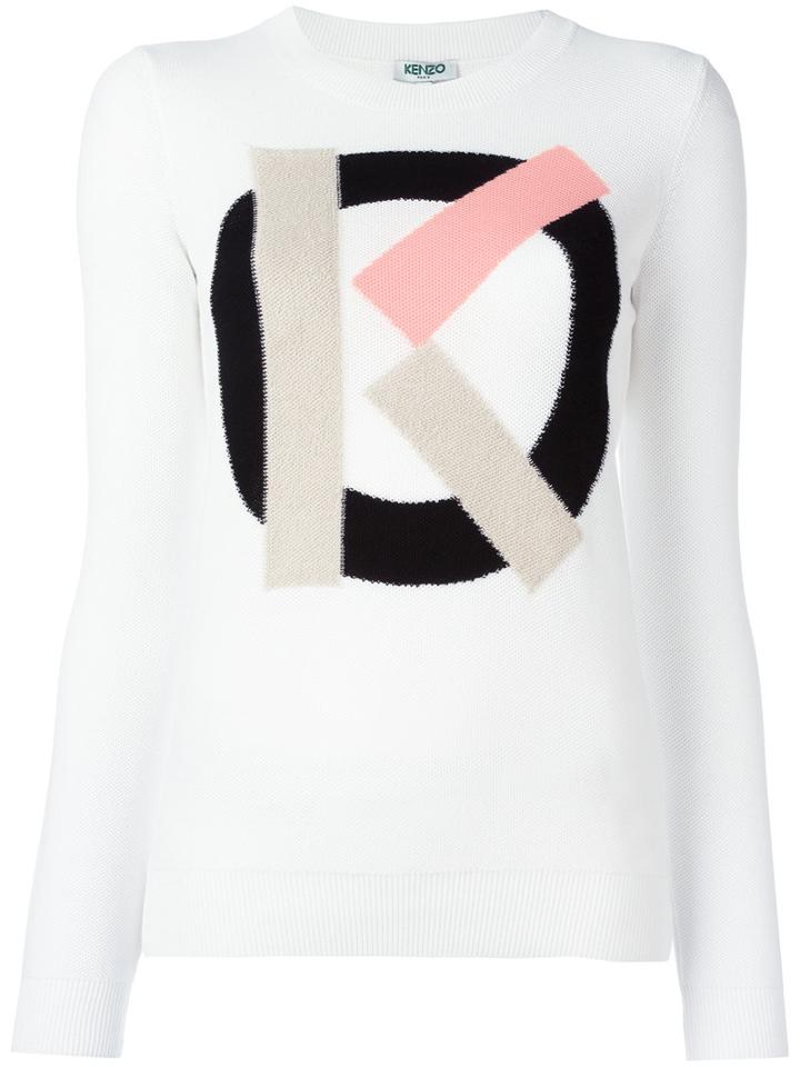 Kenzo K Intarsia Knitted Jumper, Women's, Size: Xs, White, Cotton