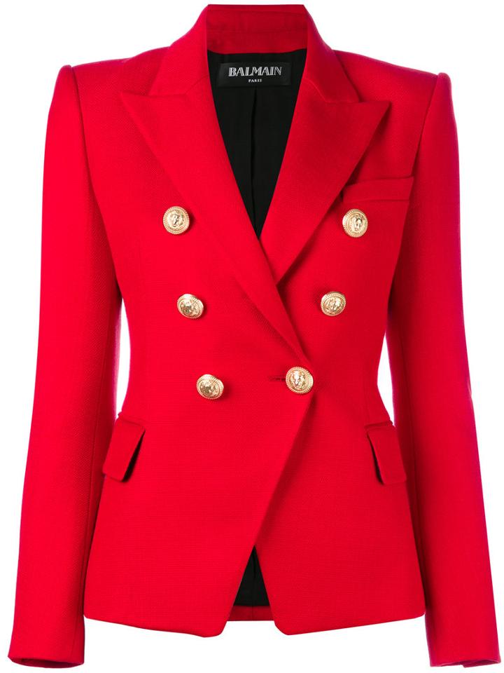 Balmain - Double Breasted Blazer - Women - Cotton/spandex/elastane/viscose - 38, Women's, Red, Cotton/spandex/elastane/viscose