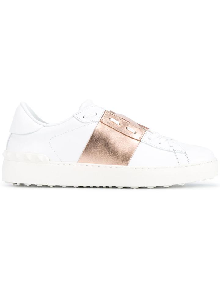 Valentino White Rose Gold Open Rockstud Sneakers