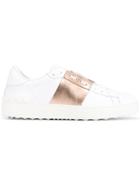 Valentino White Rose Gold Open Rockstud Sneakers