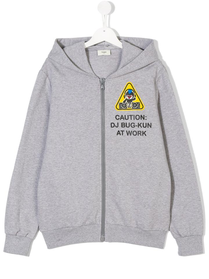 Fendi Kids Chest Patch Zip Hoodie - Grey