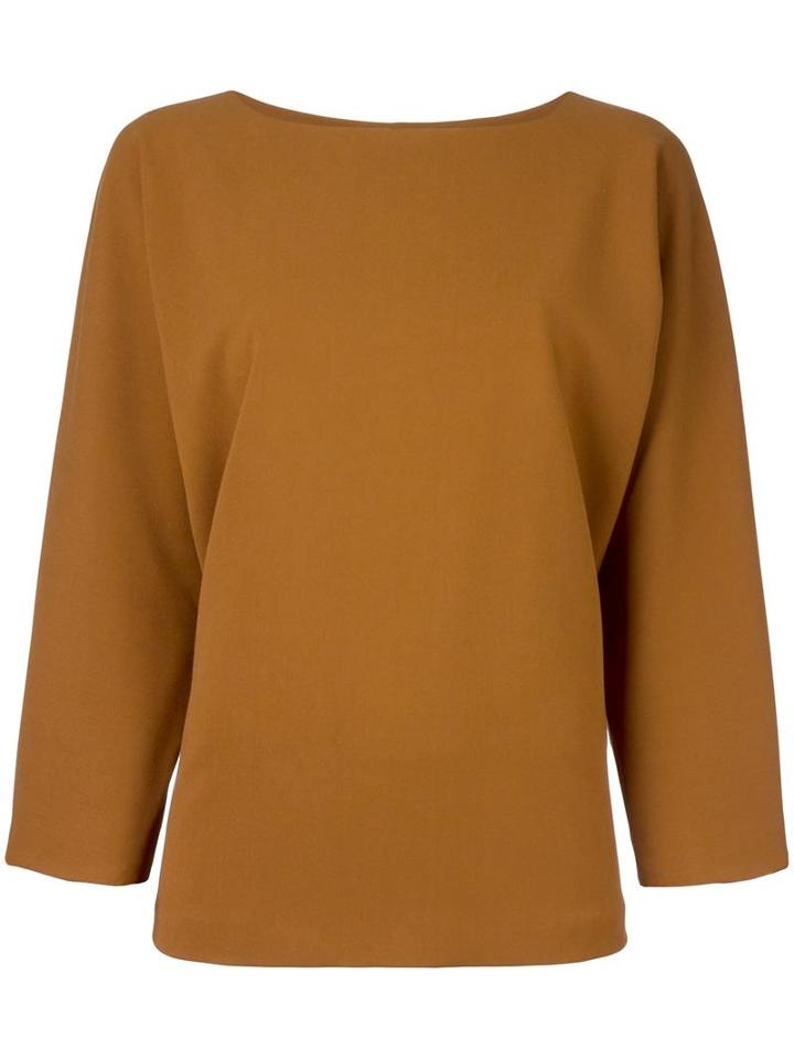 Alberto Biani Flared Longsleeved Blouse, Women's, Size: 40, Brown, Polyester/polyurethane/rayon