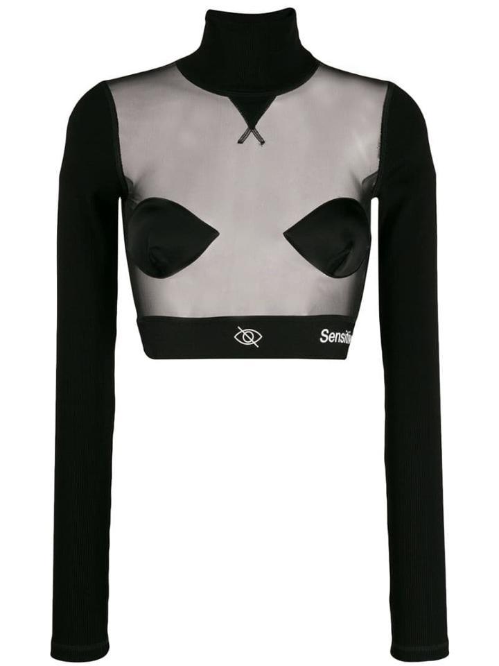 Palm Angels Sheer Turtleneck Crop Top - Black