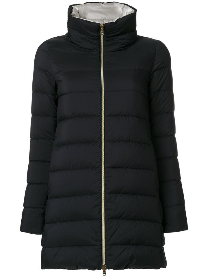Herno - Zipped Padded Coat - Women - Cotton/polyamide/polyurethane/acetate - 46, Black, Cotton/polyamide/polyurethane/acetate