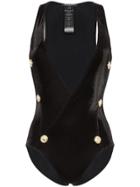 Balmain Plunge-neck Buttoned Swimsuit - Black