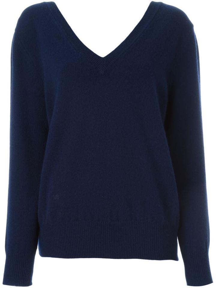 Victoria Beckham V-neck Jumper, Women's, Size: 2, Blue, Wool