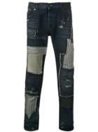 Diesel Black Gold Contrasting Patchwork Slim Jeans - Blue