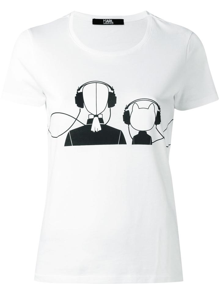 Karl Lagerfeld Graphic Print T-shirt, Women's, Size: Large, White, Cotton