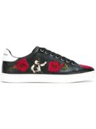 Dolce & Gabbana Embroidered Flower Sneakers - Black