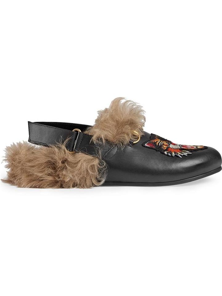 Gucci Horsebit Slipper With Angry Cat Appliqué - Black