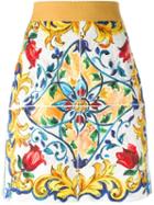 Dolce & Gabbana Majolica Print Brocade Skirt, Women's, Size: 42, Cotton/silk/viscose/spandex/elastane