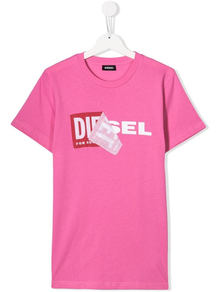 Diesel Kids Teen Logo Label T-shirt - Pink