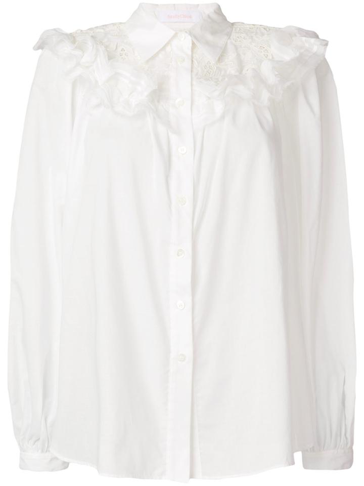 See By Chloé Frilled Embroidered Shoulder Shirt - White