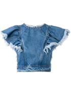 Philosophy Di Lorenzo Serafini - Denim Ruffled Top - Women - Cotton - 44, Blue, Cotton