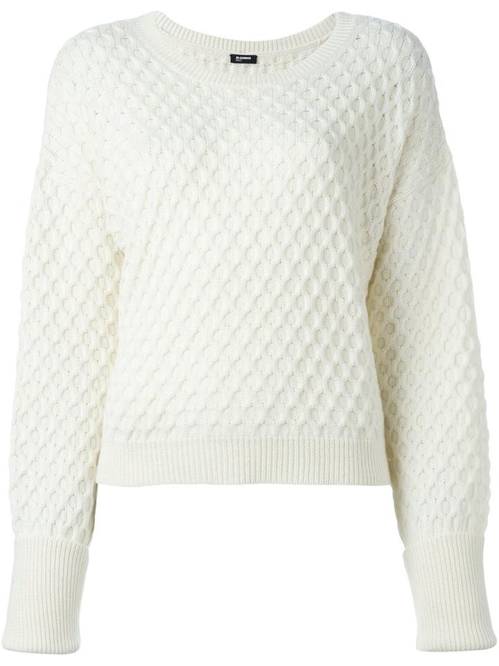 Jil Sander Navy Honeycomb Sweater, Women's, Size: Medium, White, Wool