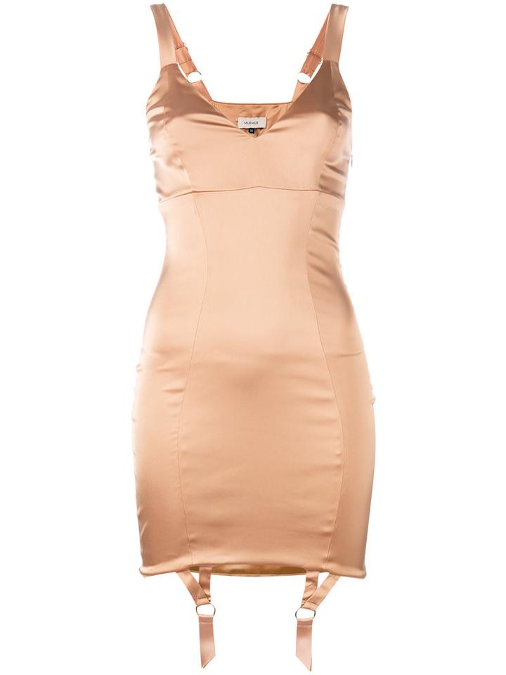 Murmur - Suspenders Applique Fitted Dress - Women - Polyester/spandex/elastane/acetate/polyimide - 38, Nude/neutrals, Polyester/spandex/elastane/acetate/polyimide