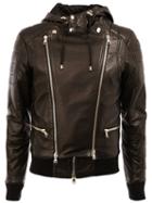 Balmain Hooded Biker Jacket, Men's, Size: 46, Black, Cotton/lamb Skin