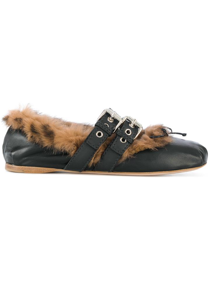 Miu Miu Rabbit Fur Lined Ballerinas - Black