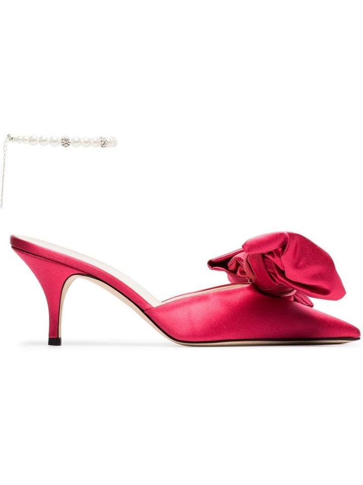 Magda Butrym Pink China 65 Bow Silk Satin Mules