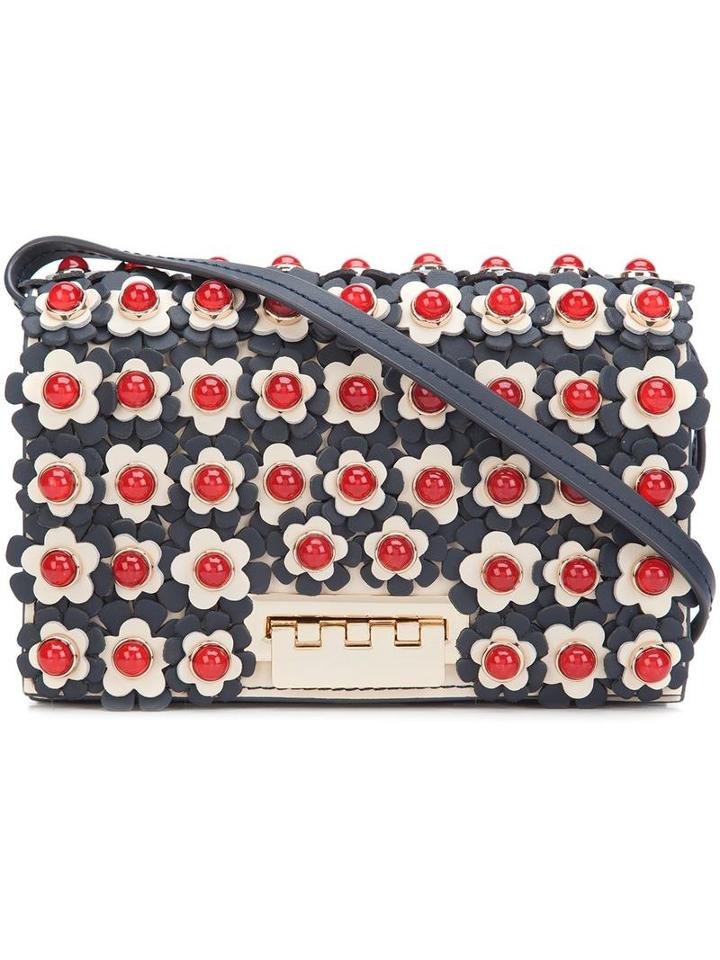 Zac Zac Posen Flower Embellished Crossbody Bag, Women's, Blue, Calf Leather